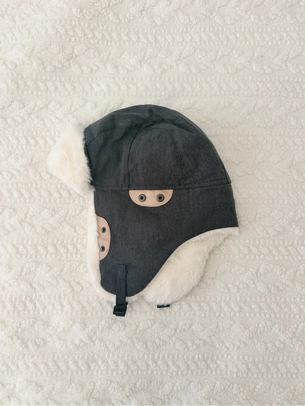 Kids Winter Trapper Hat with Faux Fur Lining - Dark Gray